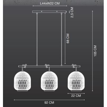 Nordlux - Luster na lanku HISOKA 3xE27/40W/230V čierna/bambus