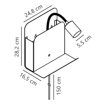 Nordlux - Nástenné bodové svietidlo s poličkou a USB ROOMI 1xGU10/8W/230V biela