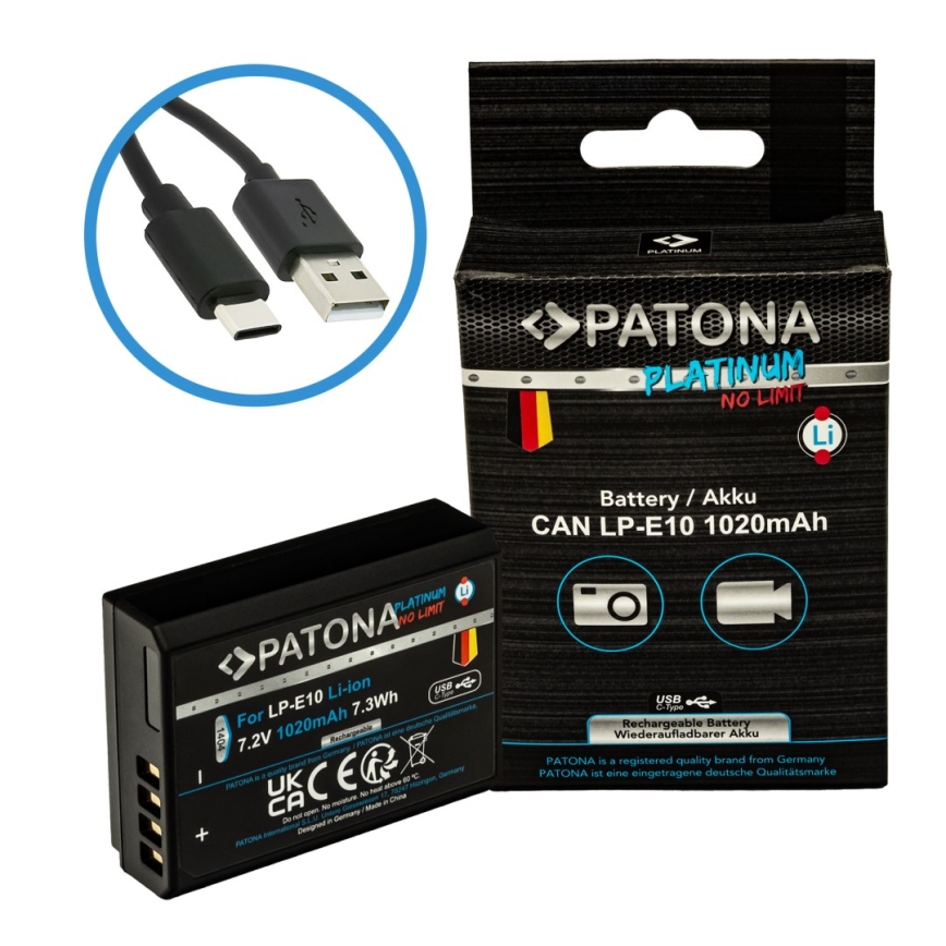 PATONA - Aku Canon LP-E10 1020mAh Li-Ion Platinum USB-C nabíjanie