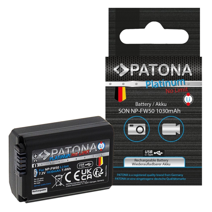 PATONA - Aku Sony NP-FW50 1030mAh Li-Ion Platinum USB-C nabíjanie