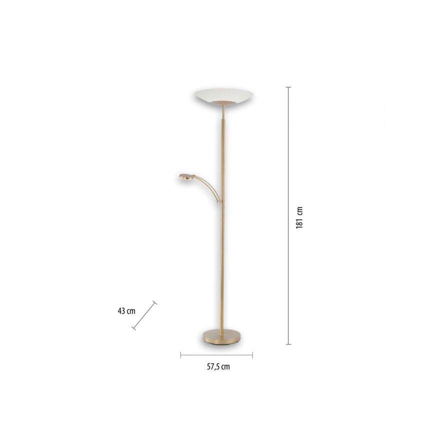 Paul Neuhaus 655-60 - LED Stmievateľná stojacia lampa ALFRED 1xLED/28W/230V+1xLED/4W/230V mosadz