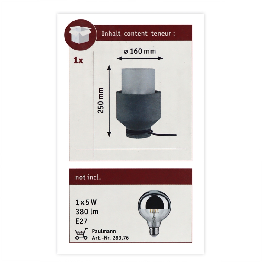 Paulmann 79619 - 1xE27/20W Stolná lampa HELIN 230V