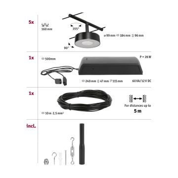 Paulmann 94479 - SADA 5xLED/5W Bodové svietidlo do lištového systému CIRCLE 230V čierna