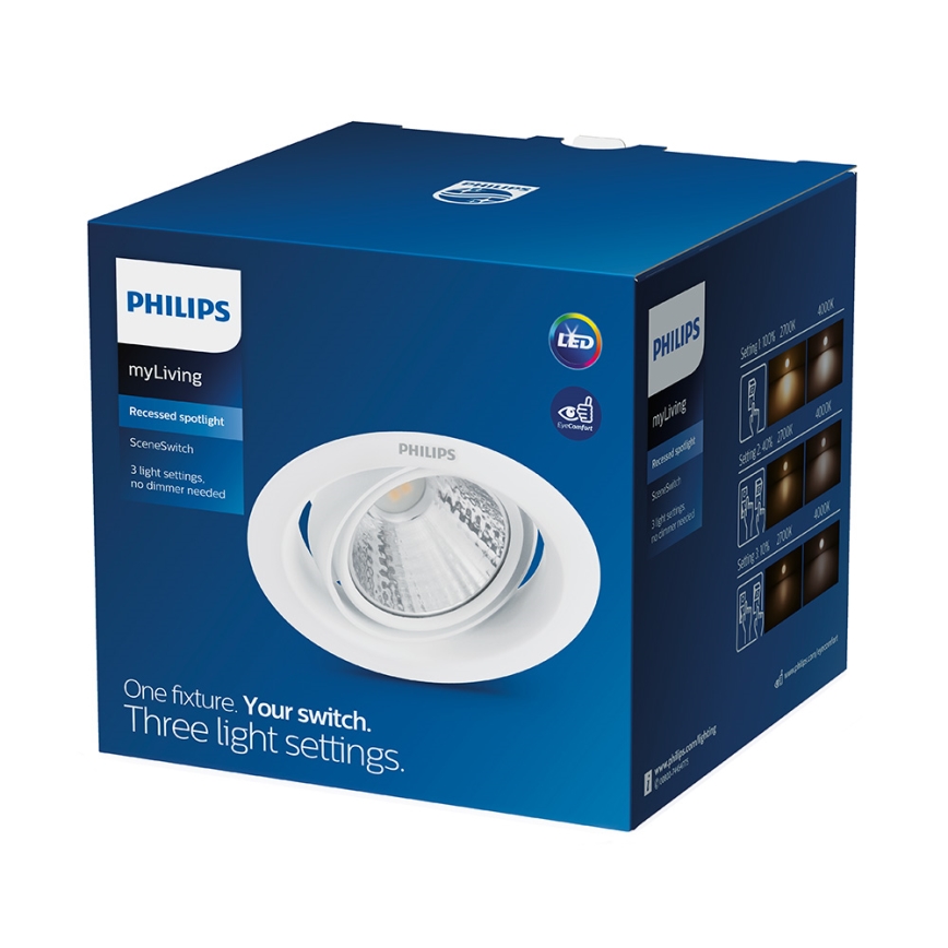 Philips - LED Stmievateľné podhľadové svietidlo SCENE SWITCH 1xLED/7W/230V 4000K