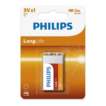 Philips 6F22L1B/10 - Zinkochloridová batéria 6F22 LONGLIFE 9V 150mAh