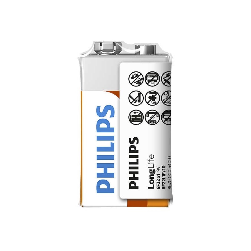 Philips 6F22L1F/10 - Zinkochloridová batéria 6F22 LONGLIFE 9V 150mAh