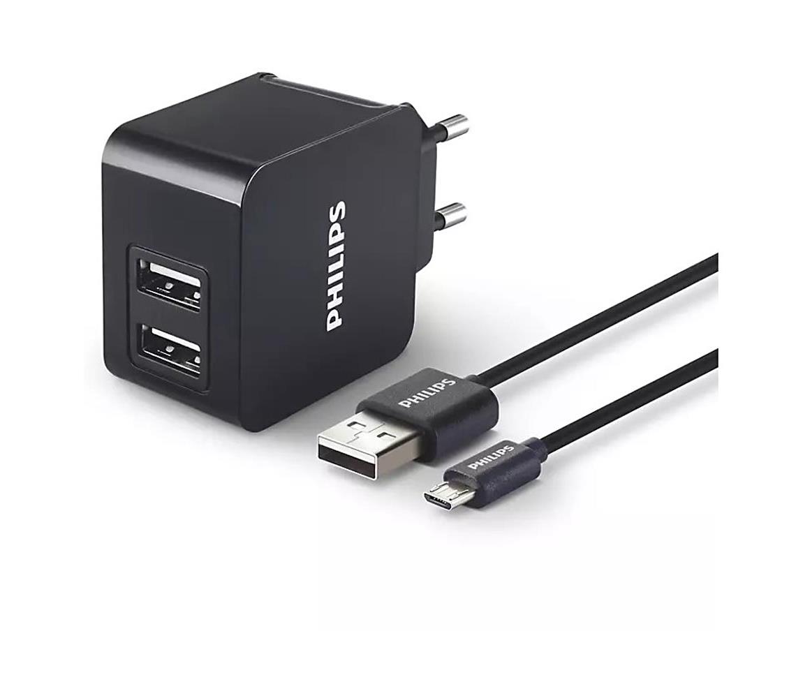 Philips Philips DLP2307U/12 - Nabíjací adaptér 2xUSB/15,5W/230V + kábel micro USB 1m 