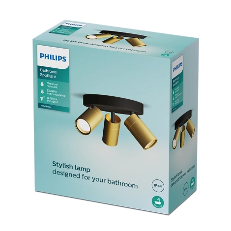Philips - Kúpeľňové bodové svietidlo IDRIS 3xGU10/5W/230V IP44 čierna/zlatá
