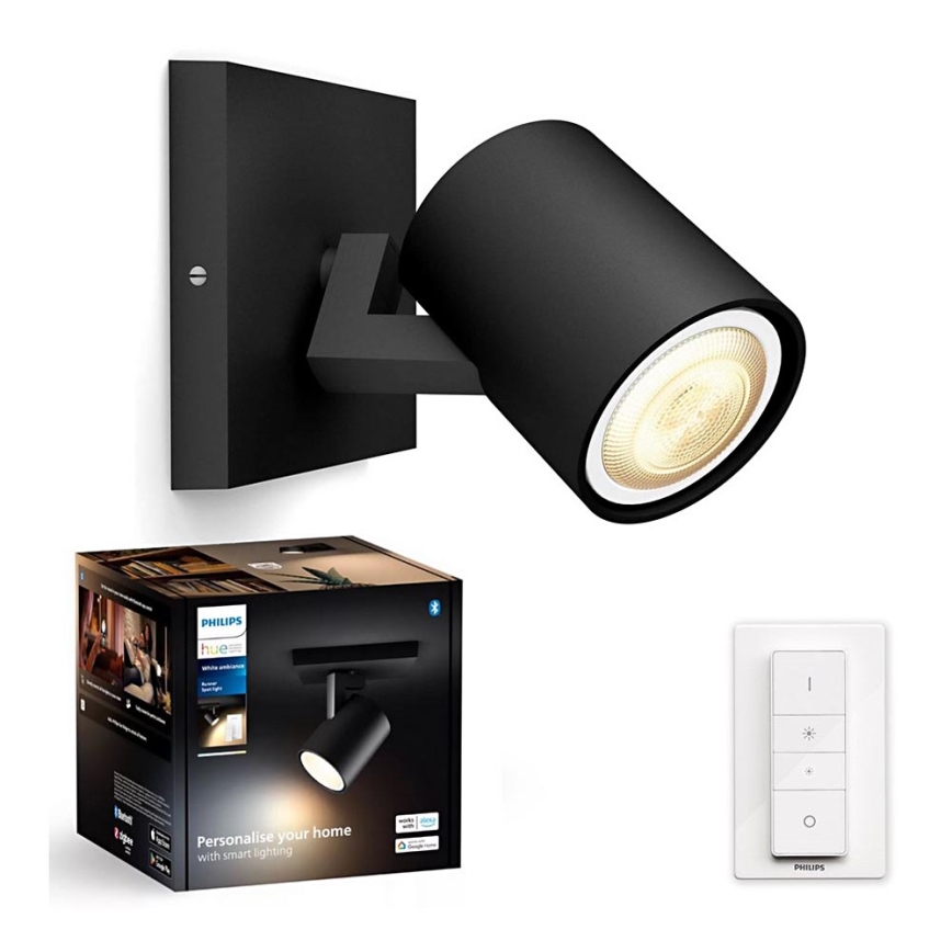 Philips - LED Stmievateľné bodové svietidlo Hue RUNNER 1xGU10/4,2W/230V 2200-6500K + diaľkové ovládanie čierna