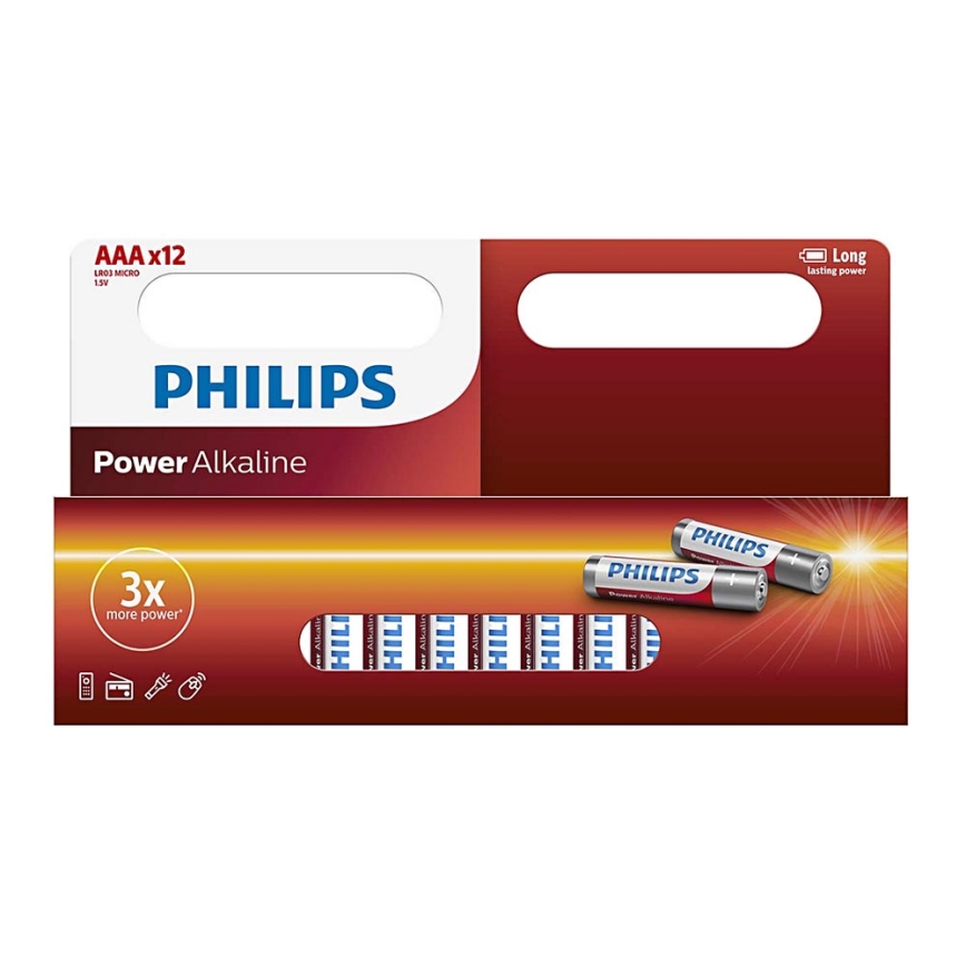Philips LR03P12W/10 - 12 ks Alkalická batéria AAA POWER ALKALINE 1,5V 1150mAh