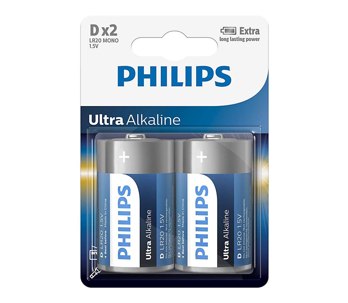 Philips Philips LR20E2B/10 - 2 ks Alkalická batéria D ULTRA ALKALINE 1,5V 15000mAh 