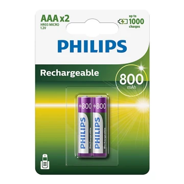 Philips R03B2A80/10 - 2 ks Nabíjacie batérie AAA MULTILIFE NiMH/1,2V/800 mAh
