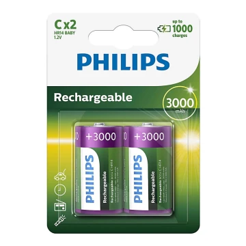 Philips R14B2A300/10 - 2 ks Nabíjacie batérie C MULTILIFE NiMH/1,2V/3000 mAh