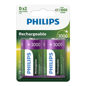 Philips R20B2A300/10 - 2 ks Nabíjacie batérie D MULTILIFE NiMH/1,2V/3000 mAh