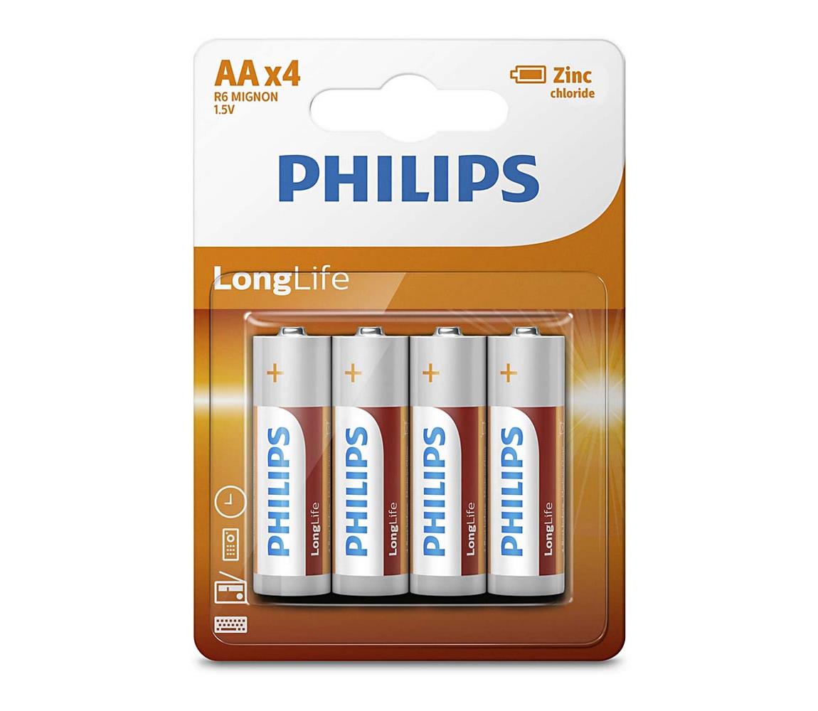 Philips Philips R6L4B/10 - 4 ks Zinkochloridová batéria AA LONGLIFE 1,5V 900mAh 