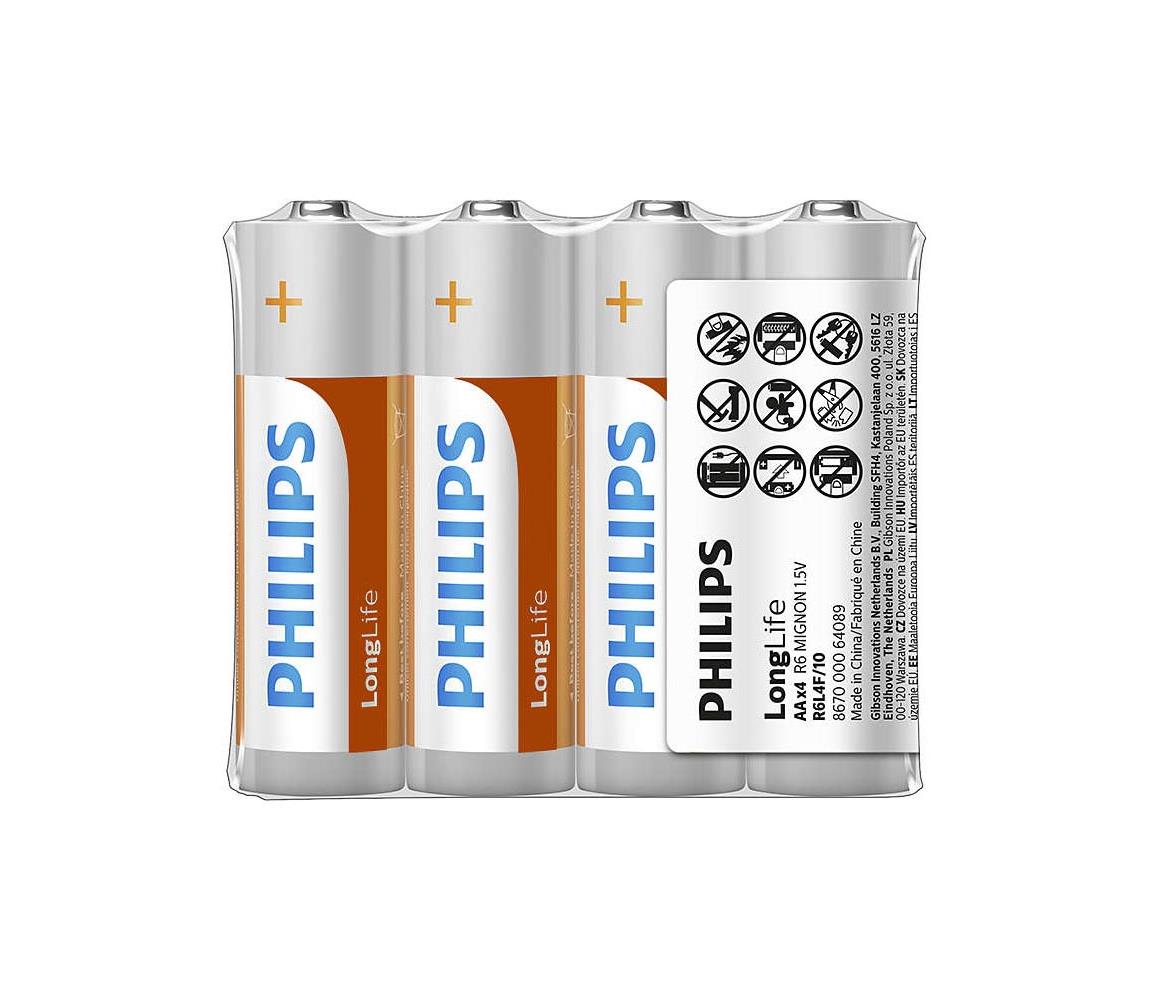 Philips Philips R6L4F/10 - 4 ks Zinkochloridová batéria AA LONGLIFE 1,5V 900mAh 