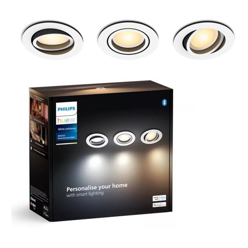 Philips - SADA 3x LED Stmievateľné podhľadové svietidlo Hue MILLISKIN 1xGU10/4,2W/230 2200-6500K