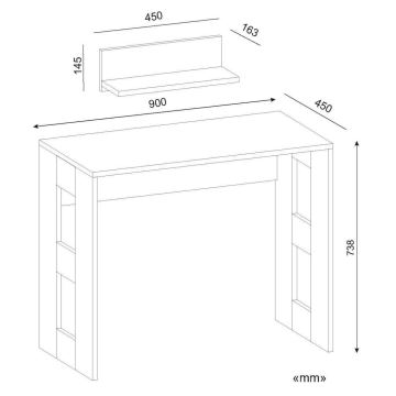 Pracovný stôl ROBIN 74x90 cm + nástenná polica 14x45 cm biela