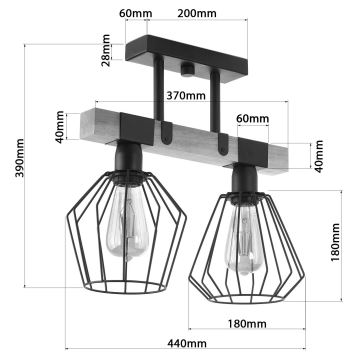 Prisadený luster CAMEROON 2xE27/60W/230V čierna/drevo