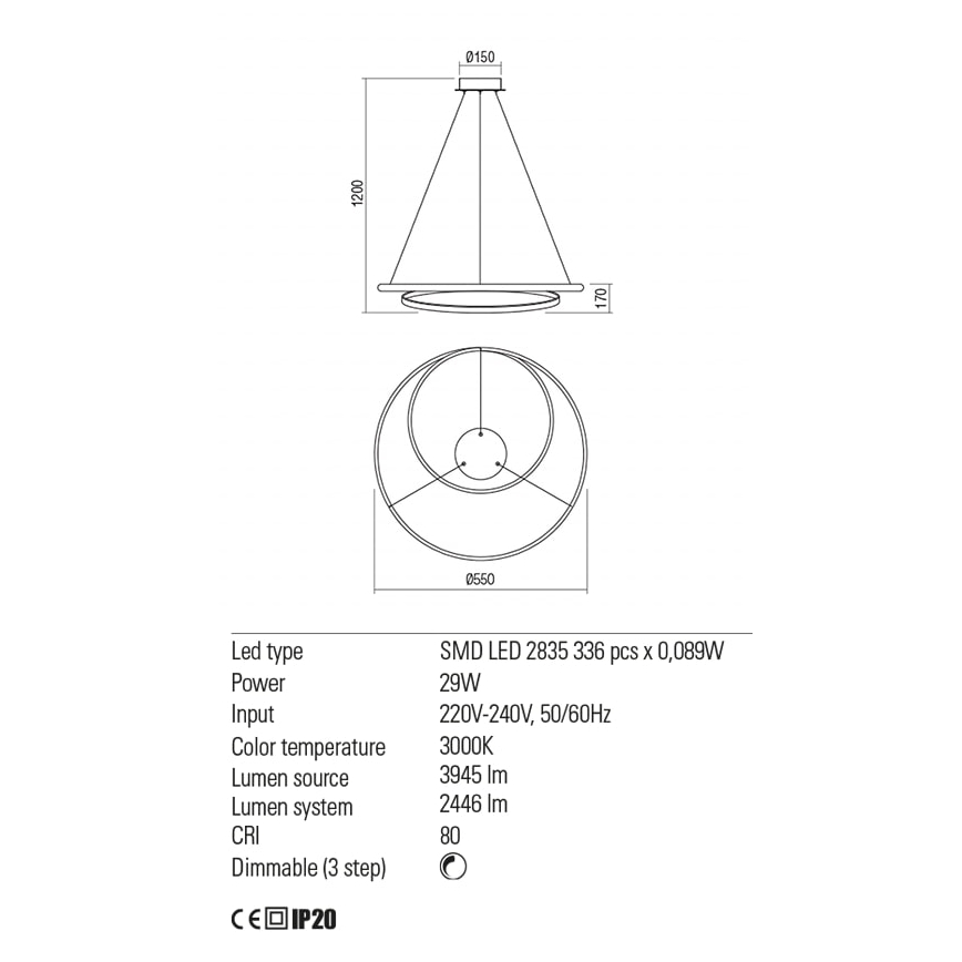 Redo 01-1794 - LED Stmievateľný luster na lanku TORSION LED/29W/230V pr. 55 cm bronz