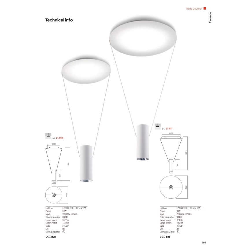 Redo 01-1971 - LED Stmievateľný luster na lanku ESSENCE LED/36W/230V 3000K biela