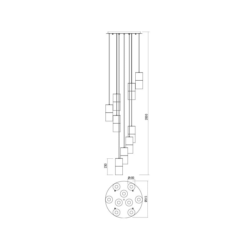 Redo 01-2027 - Luster na lanku IWI 9xE27/42W/230V čierna