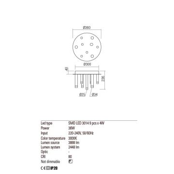 Redo 01-2042 - LED Stropné svietidlo MADISON 9xLED/4W/230V lesklý chróm/čierna/meď