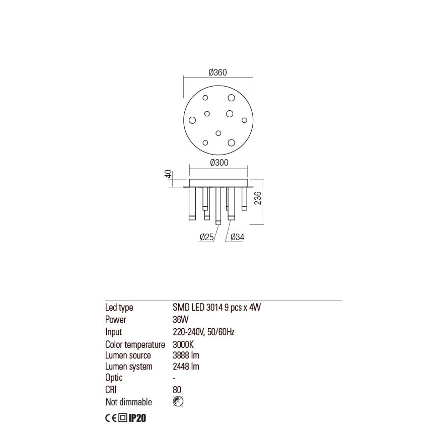 Redo 01-2042 - LED Stropné svietidlo MADISON 9xLED/4W/230V lesklý chróm/čierna/meď