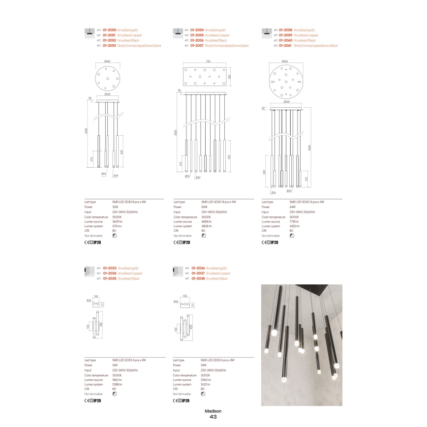 Redo 01-2049 - LED Luster na lanku MADISON 8xLED/4W/230V lesklý chróm/čierna/meď