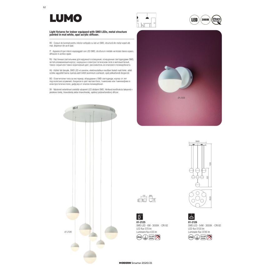 Redo 01-2125 - LED Nástenné svietidlo LUMO LED/6W/230V biela