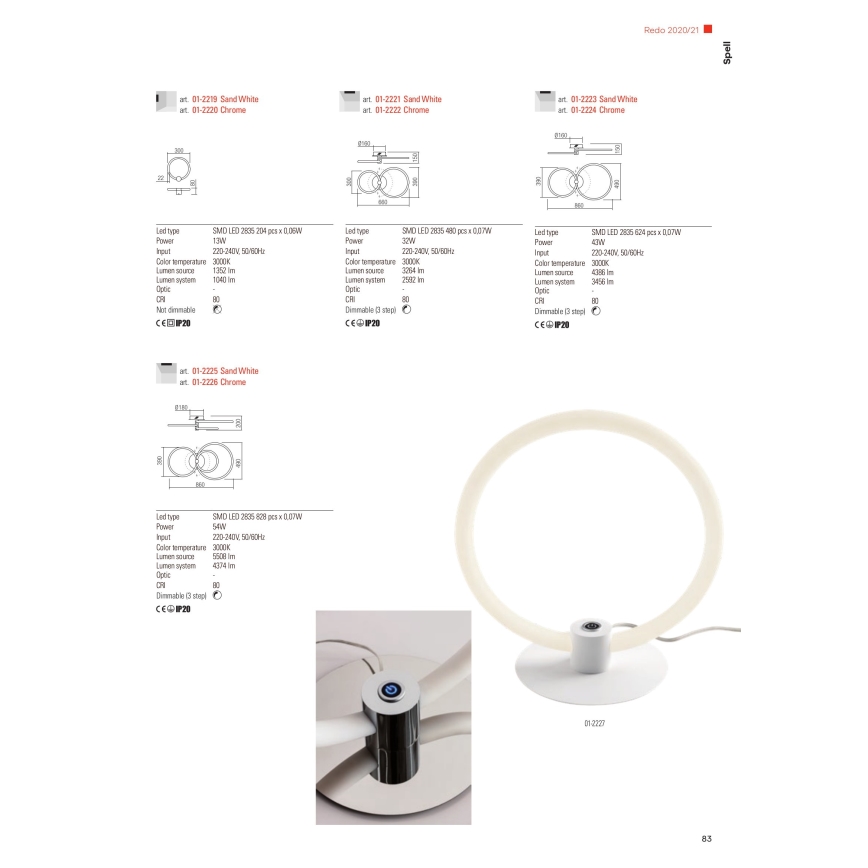 Redo 01-2223 - LED Stmievateľný prisadený luster SPELL LED/43W/230V 3000K biela