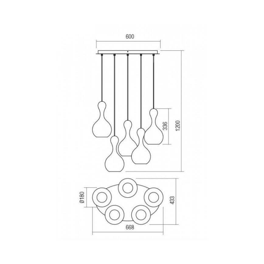 Redo 01-2262 - Luster na lanku LOB 5xE27/42W/230V šedá