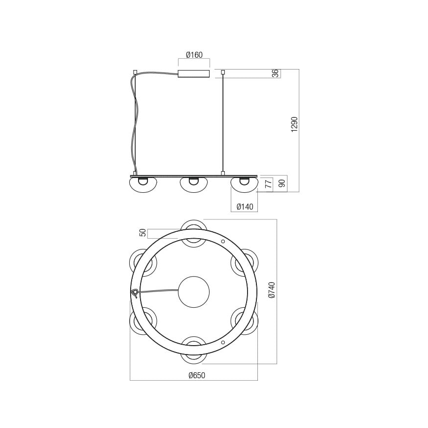 Redo 01-3247- LED Stmievateľný luster na lanku SINCLAIR LED/37,2W/230V CRI 93 IP21 zlatá