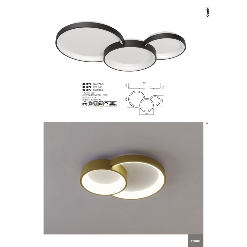 Redo 01-3372 - LED Stmievateľné stropné svietidlo COMBI LED/50W/230V 3000/4000/6000K CRI98 čierna