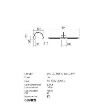 Redo 01-3466 - LED Obrazové svietidlo KENDO LED/11W/230V 51,4 cm CRI 92 biela