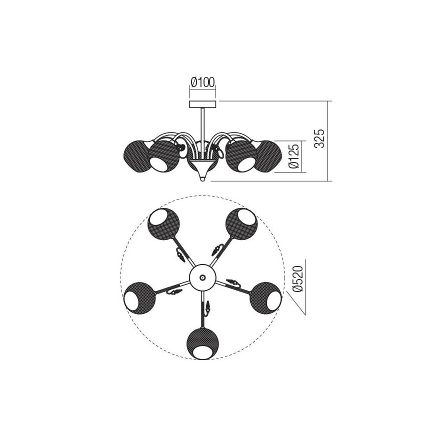 Redo 02-971 - Luster na tyči ASPERA 5xE14/28W/230V čierna