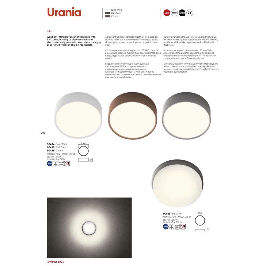 Redo 90495 - LED Vonkajšie nástenné svietidlo URANIA LED/10W/230V IP65 antracit