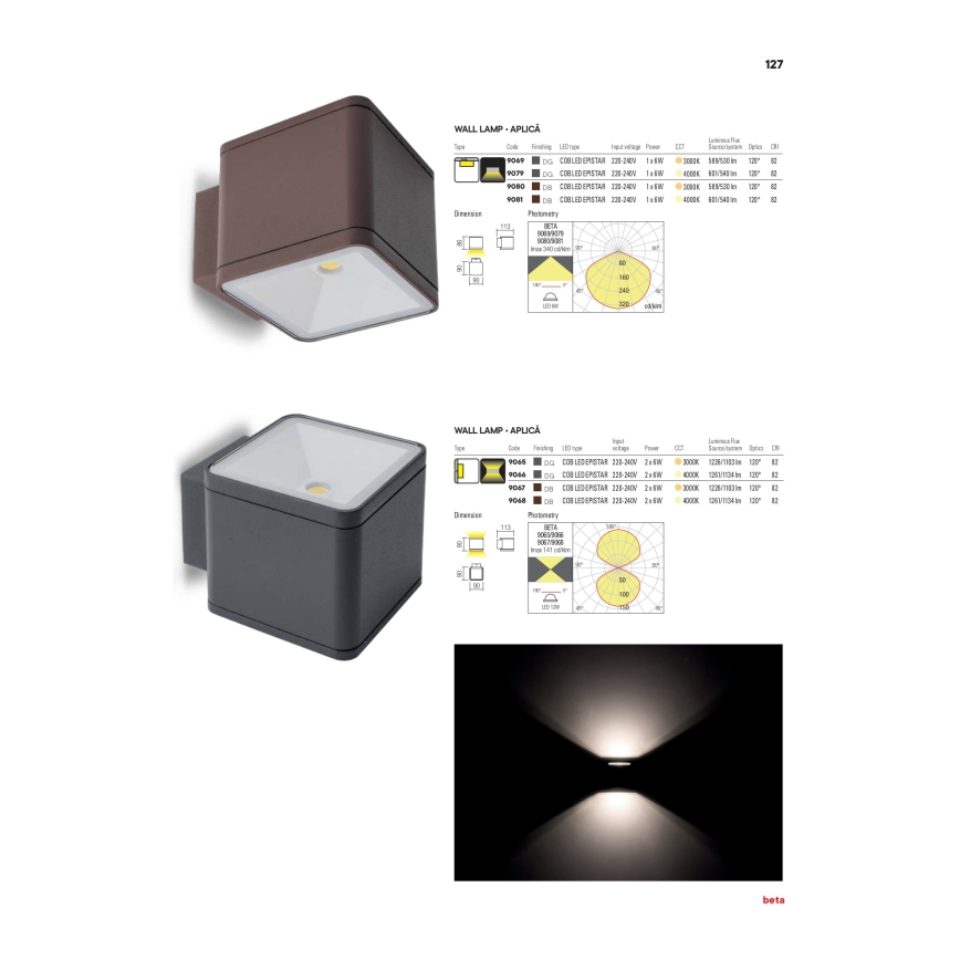 Redo 9065 - LED Vonkajšie nástenné svietidlo BETA 2xLED/6W/230V IP54