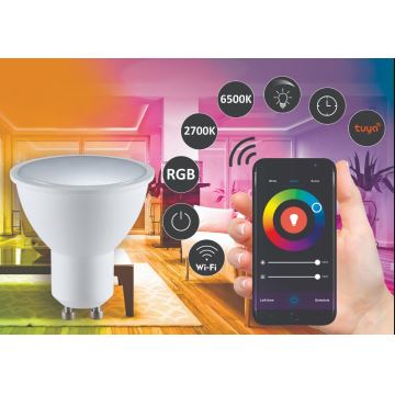 RGBW LED Stmievateľná žiarovka G45 GU10/5,5W/230V 2700-6500K Wi-Fi Tuya