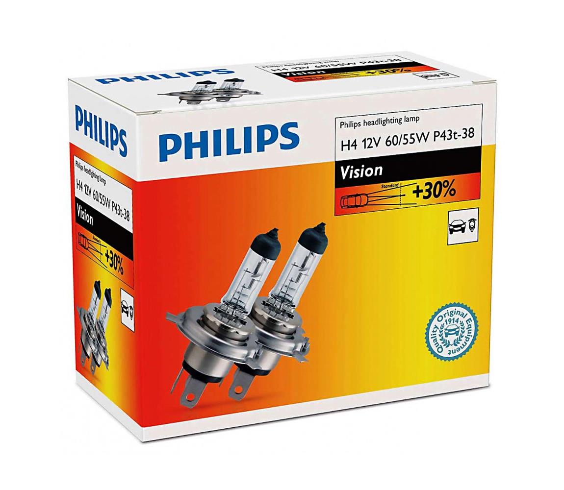 Philips SADA 2x Autožiarovka Philips VISION 12342PRC2 H4 P43t-38/60W/55W/12V 3200K 