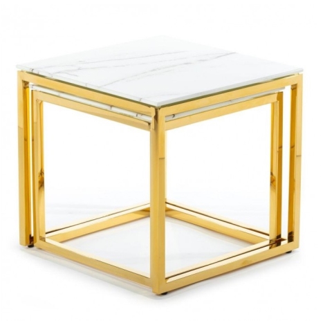 SADA 2x Konferenčný stolík LIGHT 42x45 cm zlatá/biely mramor