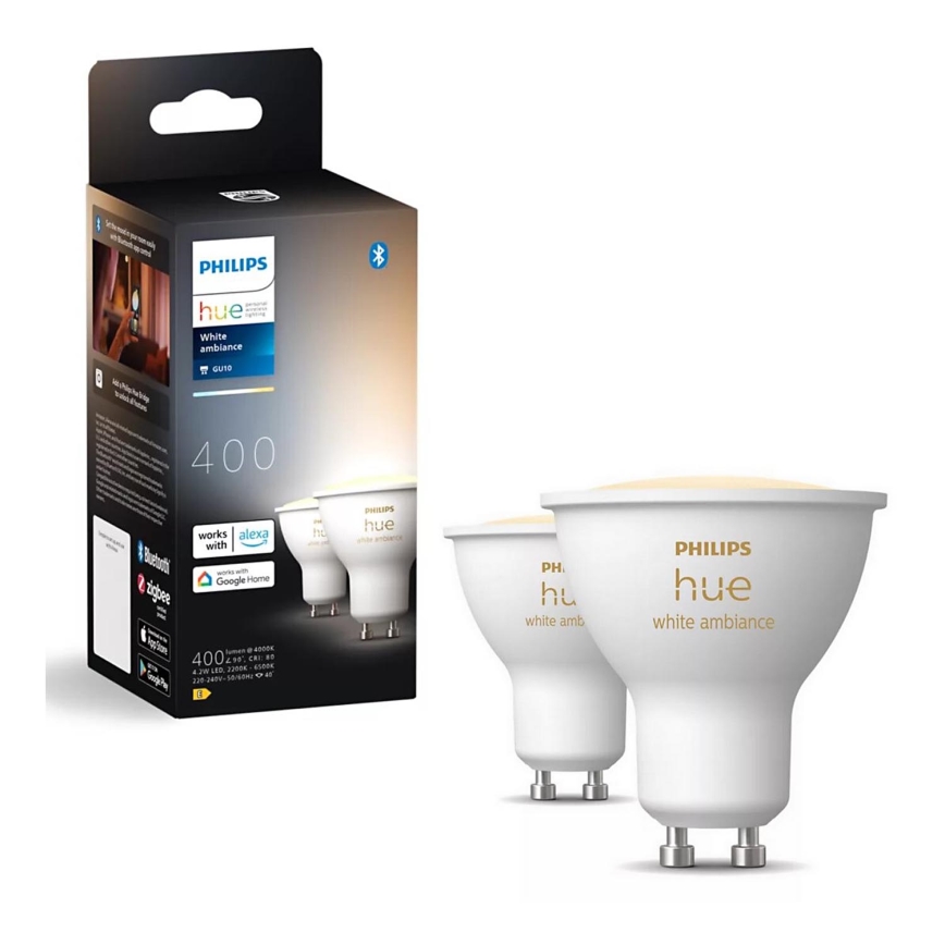 SADA 2x LED Stmievateľná žiarovka Philips Hue WHITE AMBIANCE GU10/4,2W/230V 2200-6500K