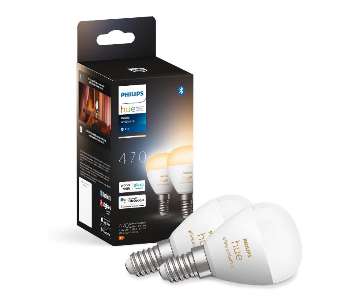 Philips SADA 2x LED Stmievateľná žiarovka Philips Hue WHITE AMBIANCE P45 E14/5,1W/230V 