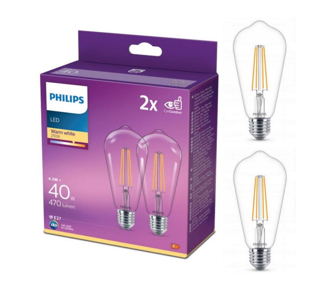 Philips SADA 2x LED Žiarovka VINTAGE Philips ST64 E27/4,3W/230V 2700K 