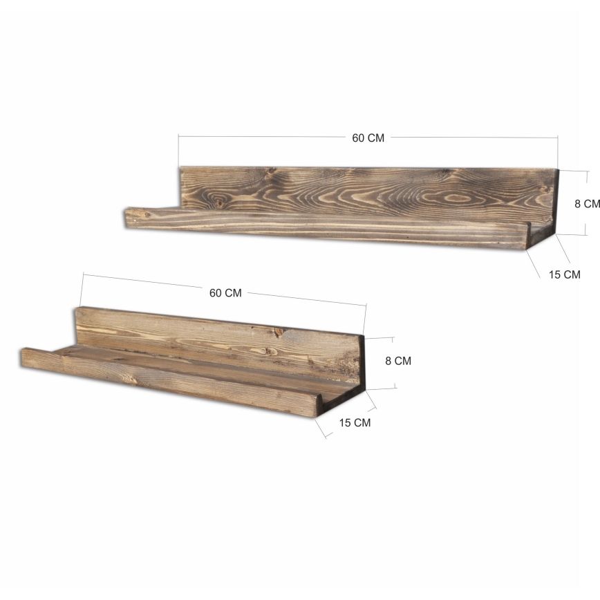 SADA 2x Nástenná polica 8x60 cm smrek