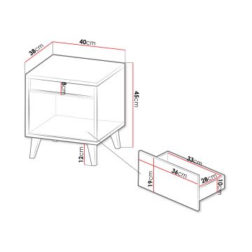 SADA 2x Nočný stolík NORD 45x40 cm dub wotan/antracit