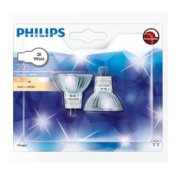 SADA 2x Priemyselná žiarovka Philips HALOGEN GU4/20W/12V 3000K