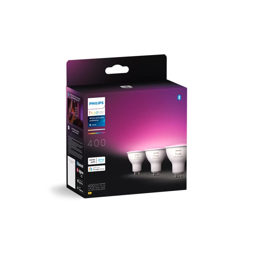 SADA 3x LED RGBW Stmievateľná žiarovka Philips Hue WHITE AND COLOR AMBIANCE GU10/4,2W/230V 2000-6500K