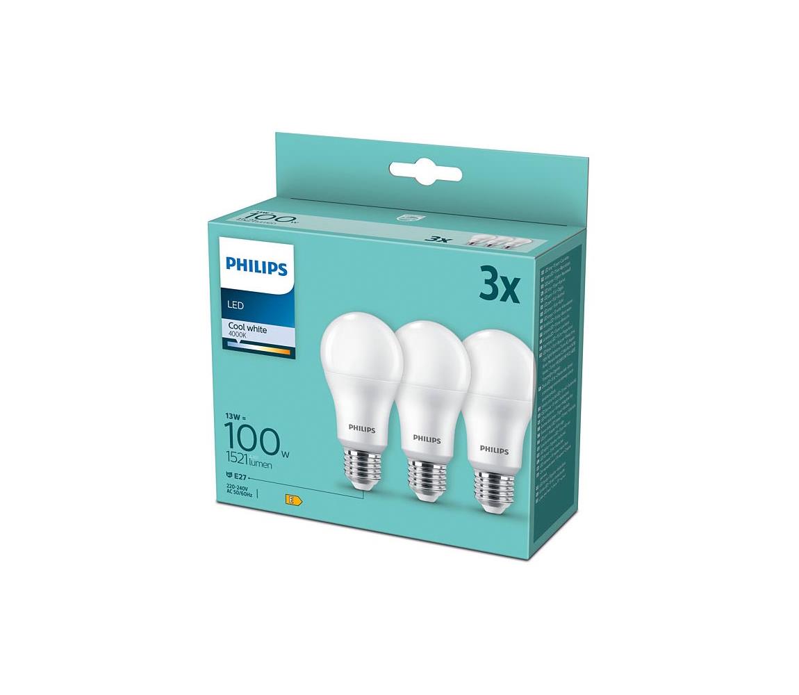 Philips SADA 3x LED Žiarovka Philips A60 E27/13W/230V 4000K 