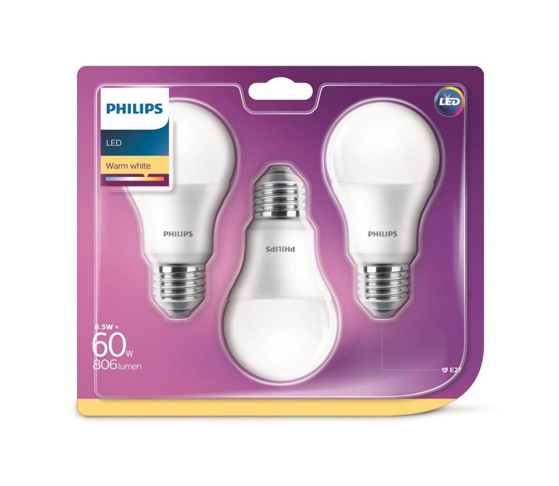 Philips SADA 3x LED Žiarovka Philips A60 E27/8,5W/230V 2700K 